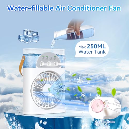 Portable Air Conditioner Cooling Fan, Rechargeable Mini Evaporative Personal Air Cooler Fan with 3 Speeds and 2 Spray, 1/2/3H Timer, 7 Night Light, for Room Bedroom, Office, Desk image 5