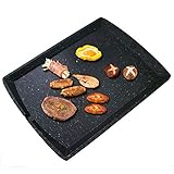 GL-GDD Korean-Style Square Grill Pan with Maifan Stone Coated Surface, Non-Stick Smokeless Stovetop Plate with Grease Draining System for Indoor Outdoor BBQ