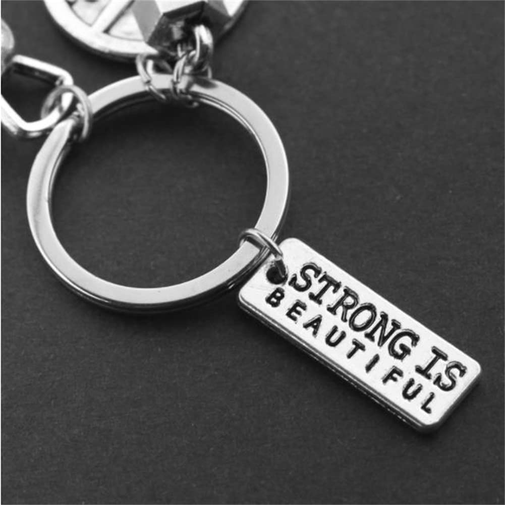 Sport Barbell Dumbbell Fitness Gewichtheben Gym Schlüsselanhänger Charm Strong Is Bealtiful Fitness Schlüsselanhänger Charm Geschenk Coach Edelstahl Fitness Schlüsselanhänger, silber, M