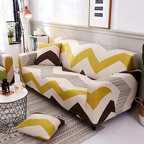 Liziyu Funda de sofá Estampada en Tela para 1 2 3 4 plazas, Couch Cover con una Funda de Almohada Gratis, Ajuste elástico de Spandex con Correa elástica Protector para Sofás,002,3seater