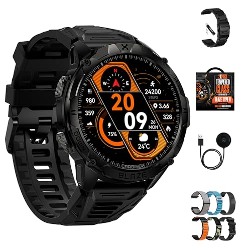 Image of CARBINOX Blaze Smart Watch with GPS - Rugged Fitness Trackers, IP69K Waterproof, 170+ Sports Modes, Gorilla Glass, Make /Receive Calls, Android & iOS Compatible (Round Ultimate Pack)