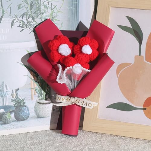 Image of 2 Pieces Crochet Flower Bouquet, Knitted Floral Arrangement, Handmade Crochet Flowers for Home Decor, DIY Craft, Wedding Party, Sister, Teacher, Aesthetic Room Decor