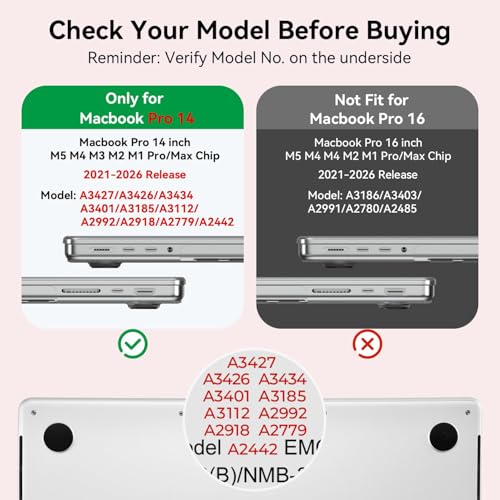 Image of EooCoo Case Compatible for New Apple MacBook Pro 14 inch M5 2026 2025-2021 M4 M3 M2 M1, A3427 A3426 A3434 A3112 A3185 A3401 A2918 A2992 A2779 A2442 Pro /Max, Laptop Plastic Hard Shell Cover, Matte Pink