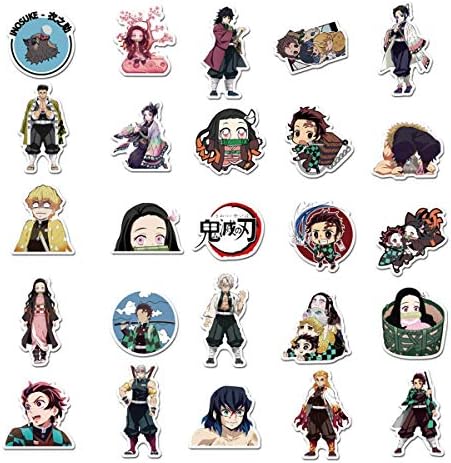 amazon com minrain demon slayer kimetsu no yaiba anime cartoon laptop stickers waterproof skateboard car snowboard bicycle luggage decal 50pcs demon slayer kimetsu no yaiba electronics