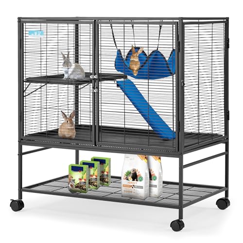HABUTWAY 40''H Large Metal Rolling Ferrets Cage, 2-Tiers Small An...