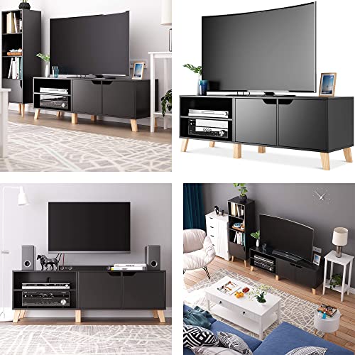 140cm-Mueble-TV-Mesa-TV-Mesa-Salon-Moderno-Estilo-Nordico-con-2-Puertas-2-Compartimientos-Negro