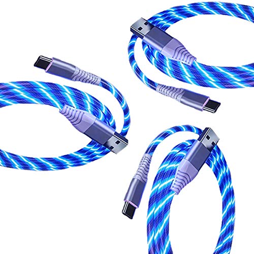 EEkiimy 3 Packs 3.3ft Led Type C Charger Cable Light Up USB C Cable Visible Flowing LED Charger Cord for Samsung Galaxy Note 10/Note 10 Pro/Note 9/Galaxy S10/S9/Nexus 5X/6P/Pixel C (Blue)