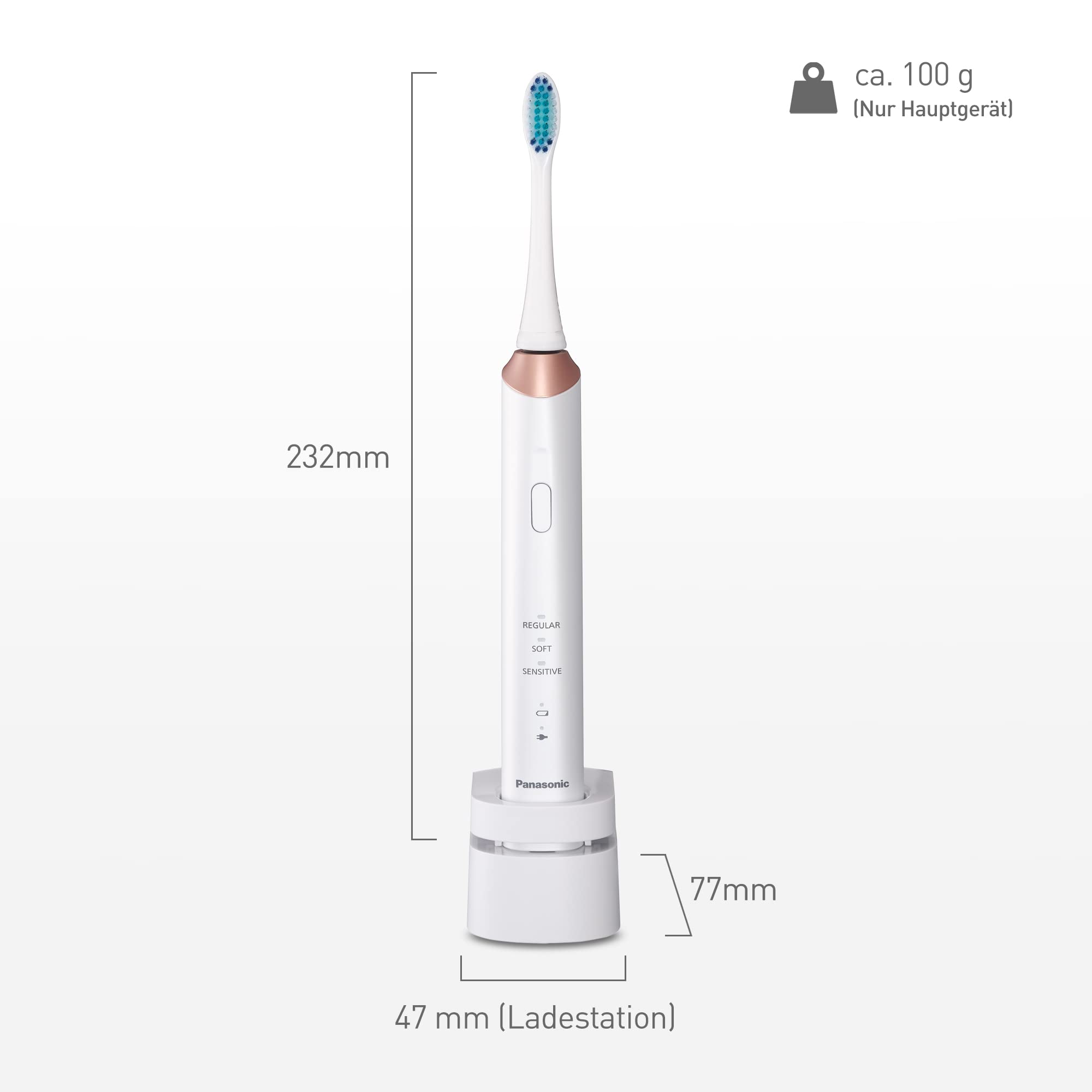 Panasonic EW-DC12 Elektrische Zahnbürste mit Schallschwingungen, 3 Verwendungsmodi, horizontal, perfekt für die Pflege von Zahnfleischtaschen, Weiß-Rosé