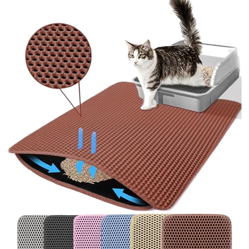 Petinstinct Cat Litter Mat, 24x18 Inches Large Double Layer Honeycomb Cat Litter Trapping Mat, Non Slip Waterproof Urine Proof Cat Litter Box Mat for Floor, Kitty Litter Rug, Cat Supplies, Brown