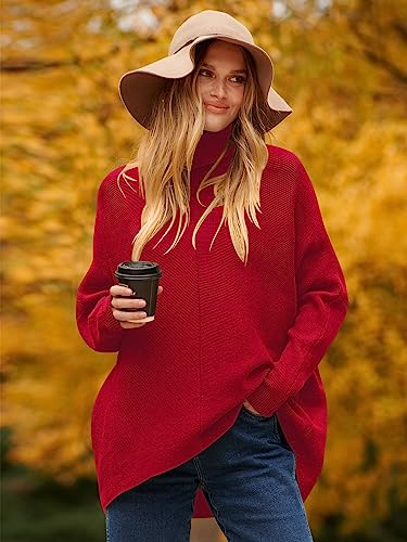 Image of ANRABESS Womens Casual Fall Sweater Turtleneck High Neck Batwing Sleeve Oversized Sweater Dress