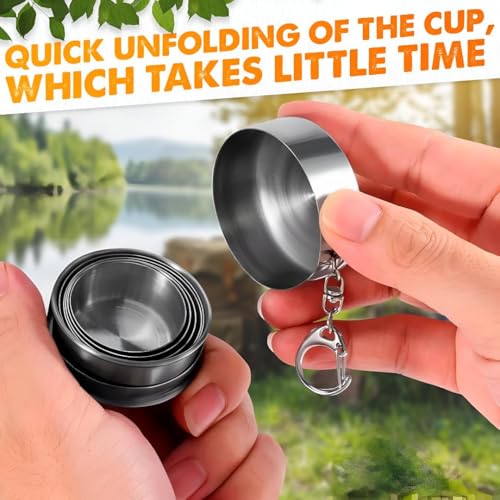 Image of Stainless Steel Collapsible Travel Cup with Keychain Case | Foldable Portable Drinking Cup | Reusable Camping & Hiking Cup for Outdoor, Gym, Office & Travel -150 ML (Pack of 1)