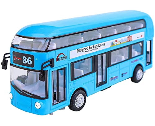 Image of DEOXY Diecast Double Decker Bus Toy for Kids Toy Bus with Light Sound Pull Back (6008 Blue)