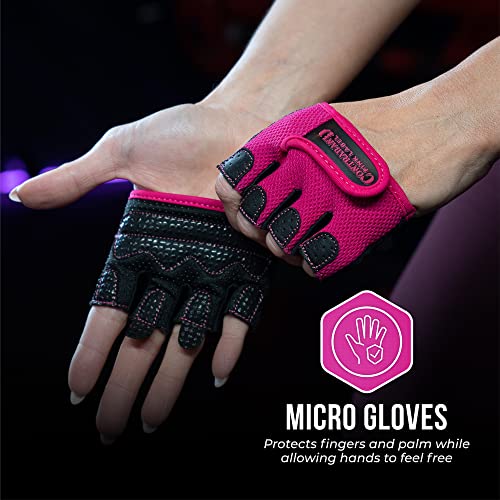 Contraband Pink Label 5537 Womens Micro Weight Lifting Gloves W/ Grip-Lock Silicone Padding (Pair) - Minimalist Half Gloves - Apple Watch Friendly (Pink, Medium) #TOP4
