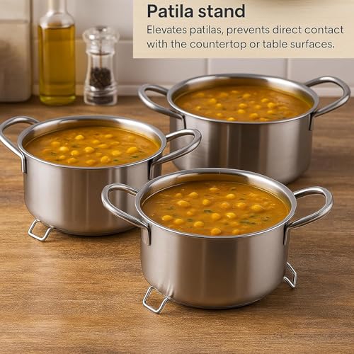 Image of Stainless Steel Patila Stand for Kitchen, Heat-Resistant Pot Stand /Trivet for Hot Utensils, Patila, Pressure Cooker, Pan & Bowls (19 cm, Silver, Round) (Pack of 6)