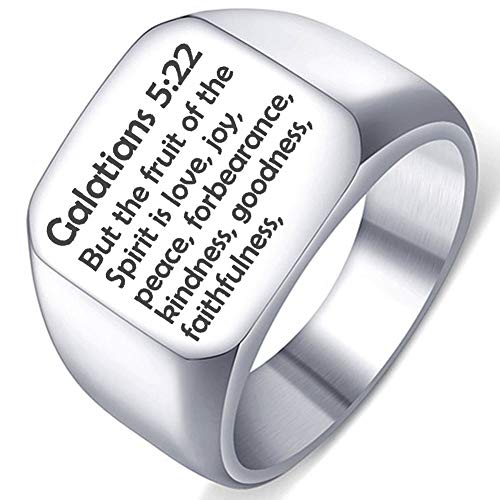 Bible Verse Galatians 5:22 Mens Womens Stainless Steel Religious Christian Wedding Ring Band