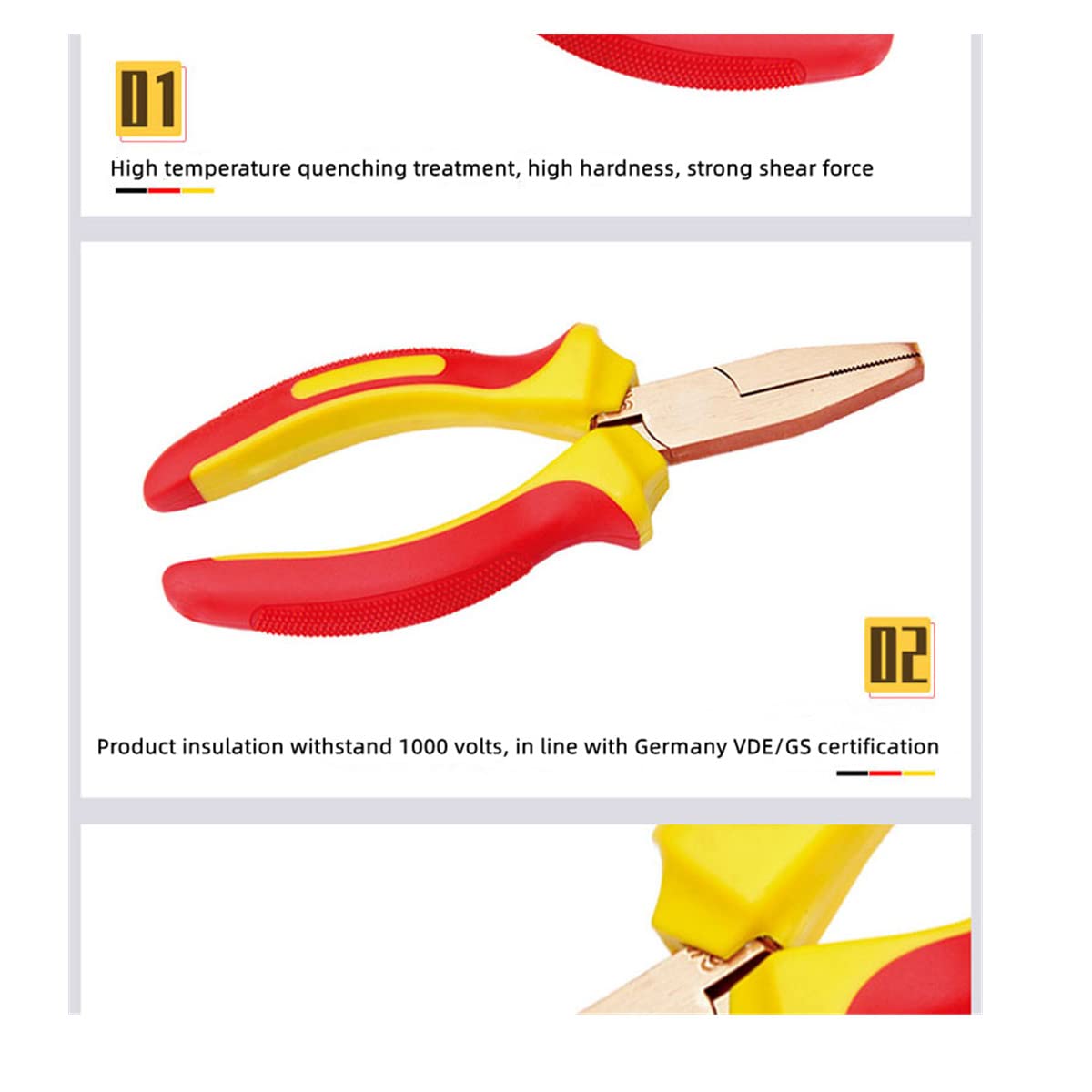Szczypce płaskie, długość 6", izolowane, nieiskrzące, bezpieczne szczypce do wtryskiwania VDE 1000V, brąz aluminiowy, konstrukcja z pojedynczą główką, norma DIN(Beryllium Copper,150mm)