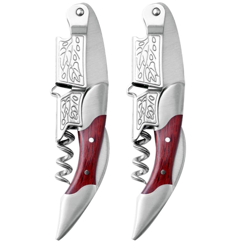 Wine Bottle Opener Two Piece Set Bottle Opener Stainless Steel Spiral Cone Multi-functional Creative Wine Spiralizer Portable Leaf Pattern Professional Wine Corkscrew (Color : D, Size : F)