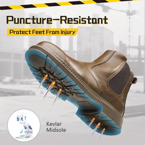 Image of Unisex-Adults Steel Toe Chelsea Boots, Men's Industrial Construction Shoes, Waterproof, Lightweight, Comfortable, Non-slip Safety Boots