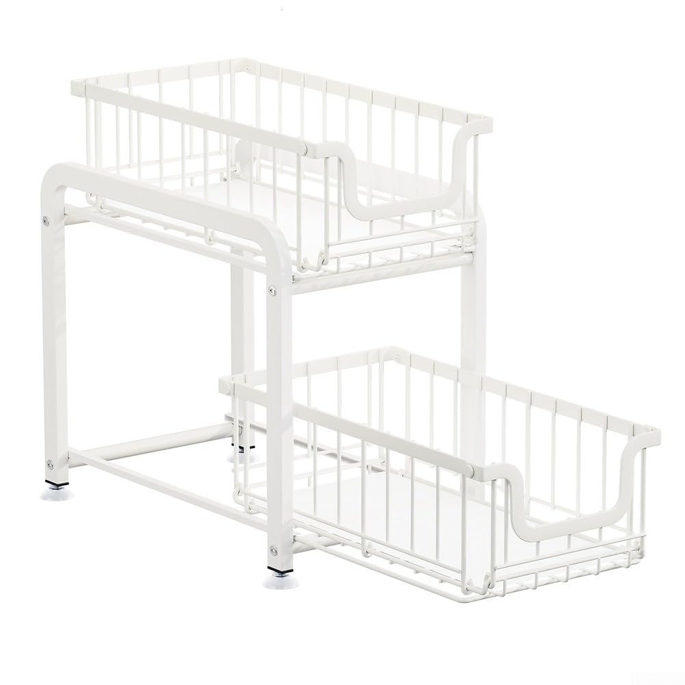 Étagère de rangement compacte pliable sous évier à 2 étages en