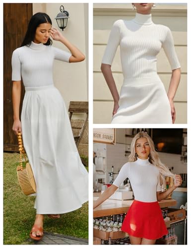 Image of v28 Women Turtleneck 1 /2 Half Sleeve Highly Stretchy Ribbed Knit Fitted Sweater