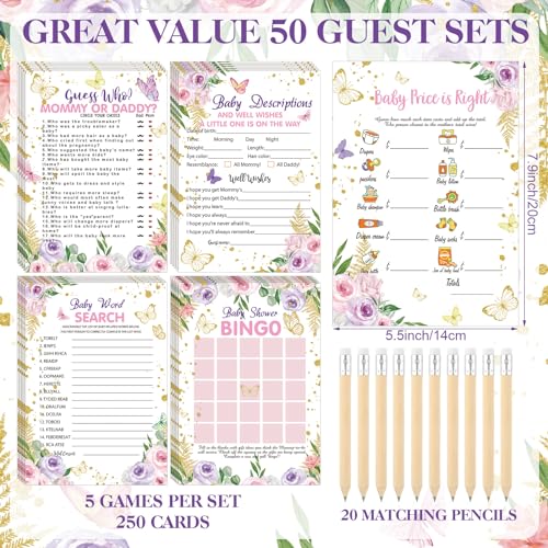 Image of Patelai 321 Pcs Butterfly Baby Shower Decorations a Little Butterfly Is on The Way for Baby Shower Party Bingo Games Don't Say The Word for Pink Purple Gender Reveal Game Birthday Party Decor Supplies