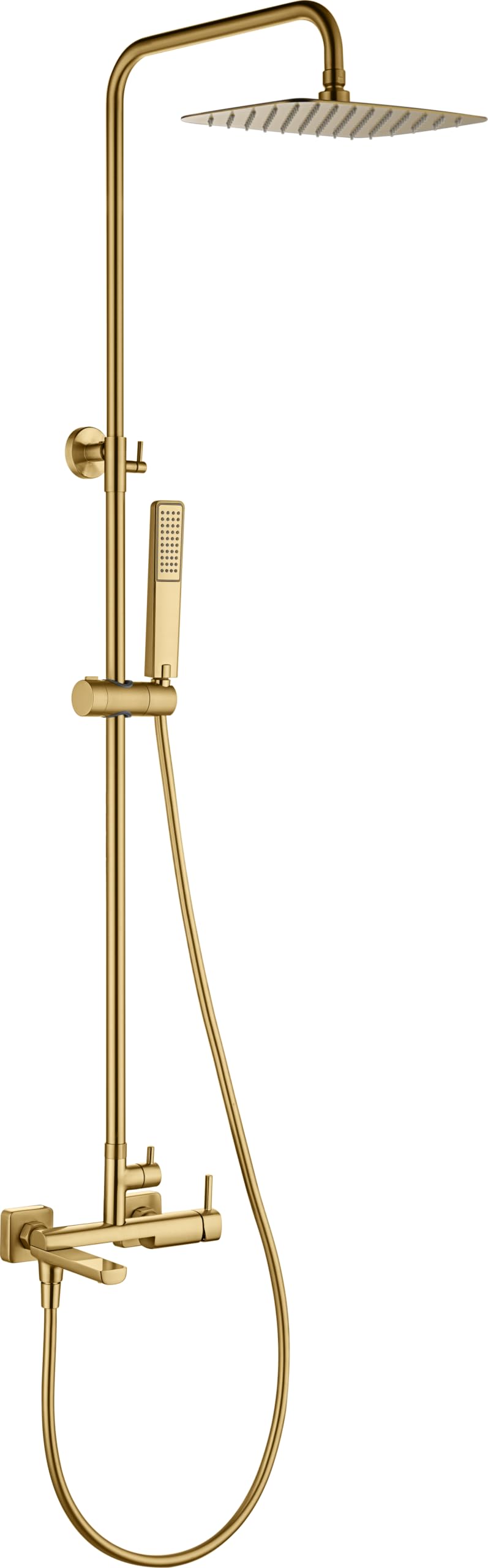 IMEX - Columna Ducha con Grifo para Bañera Oro Cepillado | Conjunto de Bañera con Alcachofa y Rociador Antical Dorado | Griferia en Latón y Acero Inox S.304 con Barra Extensible | Serie Toscana