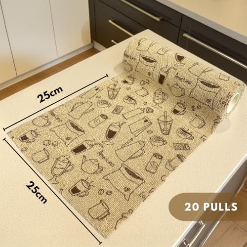 Image of Microfiber Tearable Cleaning Cloth Roll - 20 Pulls | Reusable, Super Absorbent, Easy to Tear | Ideal for Kitchen, Car, Electronics, and More | 180 GSM | Coffee Print