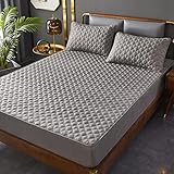 ZIQINPSQ Gray Queen Size Fitted Sheet, Deep Pocket, Winter Warm, Breathable, Non-Slip Perfect for Skincare, for 18'-24' Mattresses, Cotton Quilted