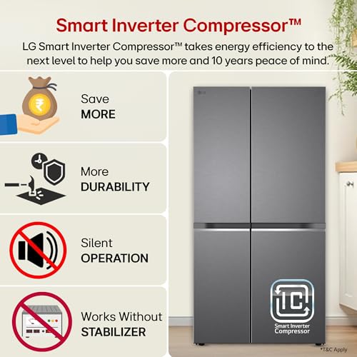Image of LG 650 L, 3 Star, Smart Inverter Compressor, Convertible, Door Cooling+, Frost Free Double Door Side by Side Refrigerator (GL-B257HDS3, Dazzle Steel, Express Freeze)