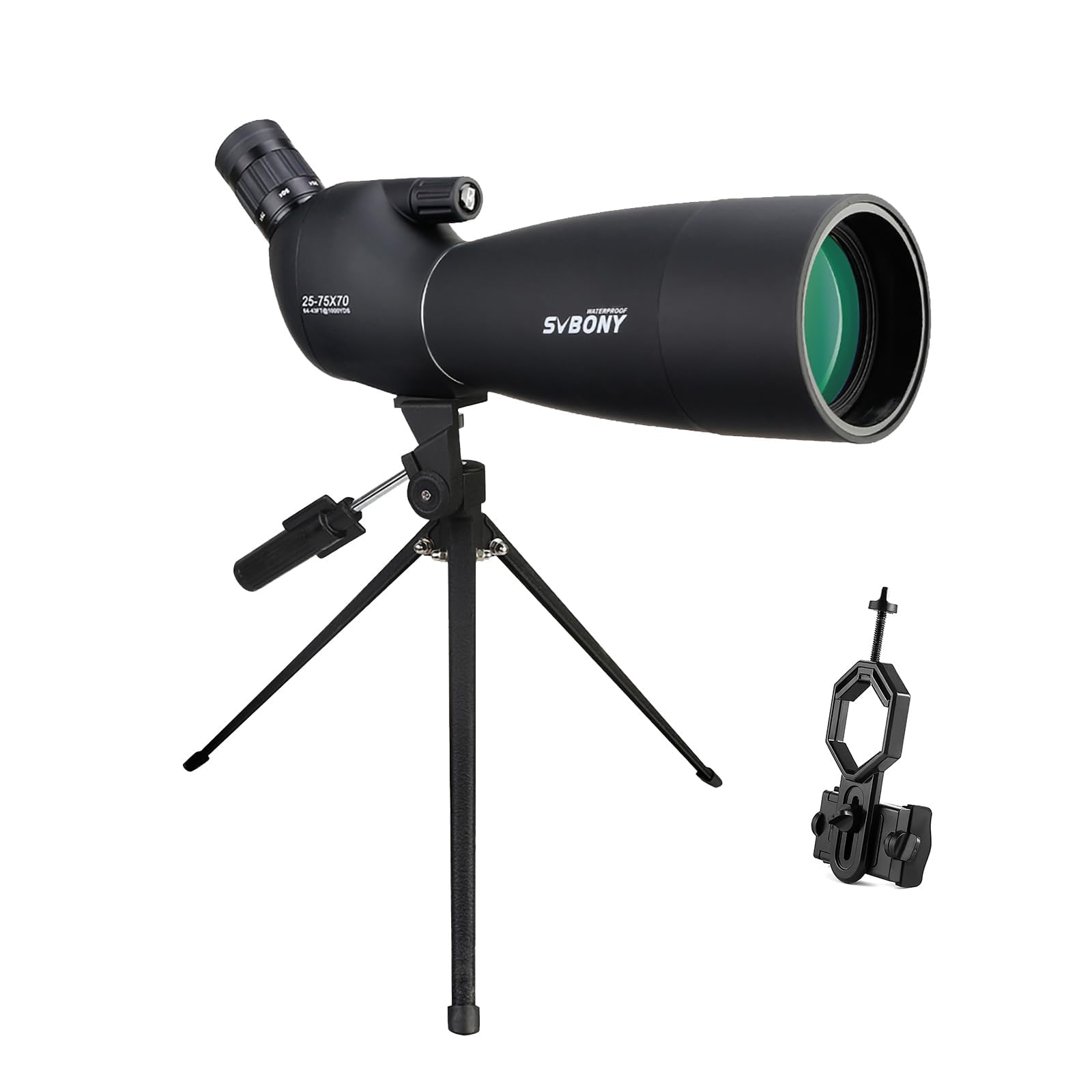 SVBONY SV28 Spotting Scopes with Tripod, 25-75x70 Spotting Scope with Phone Adapter, IP65 Waterproof Fogproof Spotter Scope for Target Shooting, Bird Watching-image-10