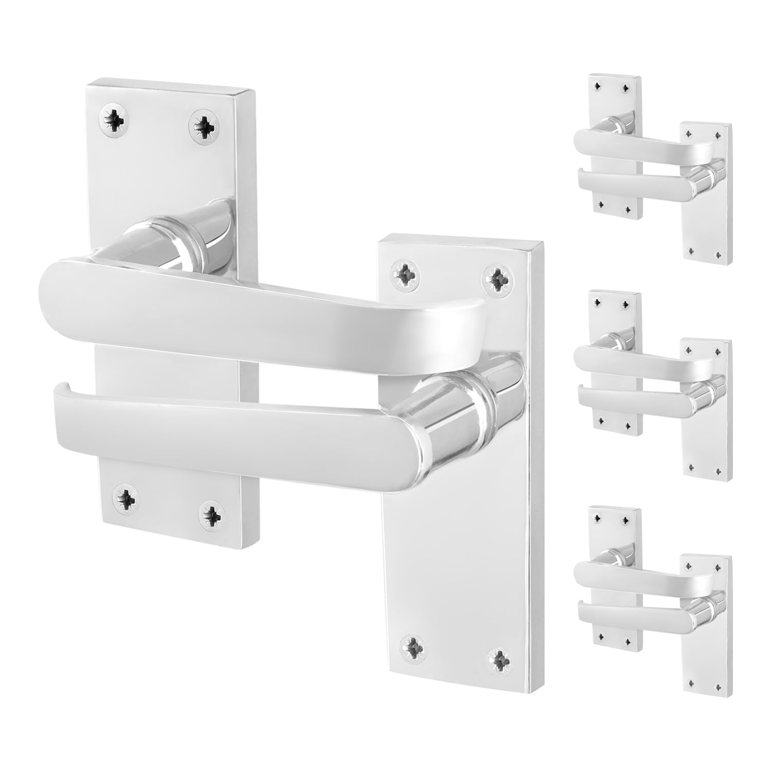 EAI Polished Chrome Door Handles, 4 Pairs on Backplate - Victorian