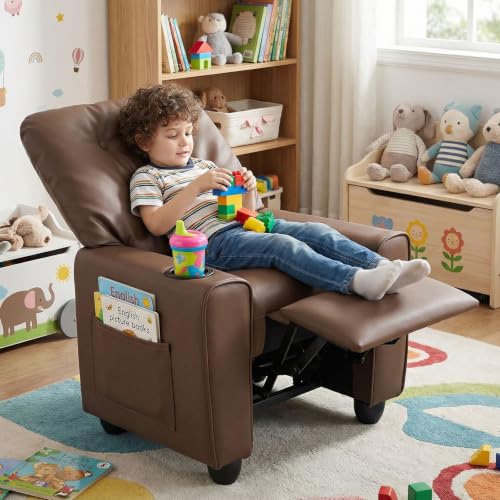 Costzon Kids Recliner PU Leather Push Back Sofa