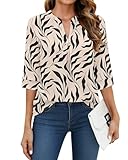 WNEEDU Tee Shirt Femme Manche 3/4 Col V Chemise Long Base Chemisier et Blouses Chic et Élé...