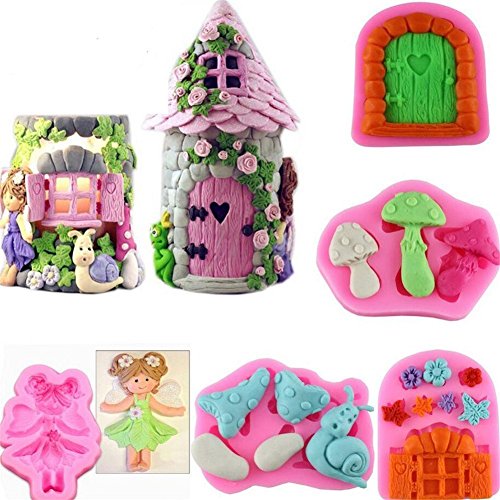Baifeng - Moldes de silicona para fondant, diseño de casa de hadas en 3D, para hacer dulces y...