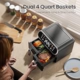 TOPZEE 8 Quart Large Air Fryer - Dual Basket Airfryer with Easy View Windows, Preheat, Air Fry, Roast, Broil, Bake, Dehydrate, 2 Independent 4 QT Nonstick Dishwasher Safe Baskets, Black