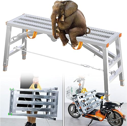 Generico Scala Pieghevole Multiuso in Acciaio da 140 cm/200 cm con Piattaforma Trasparente, Scale Pieghevoli per lavori di ingegneria al Chiuso e all'aperto