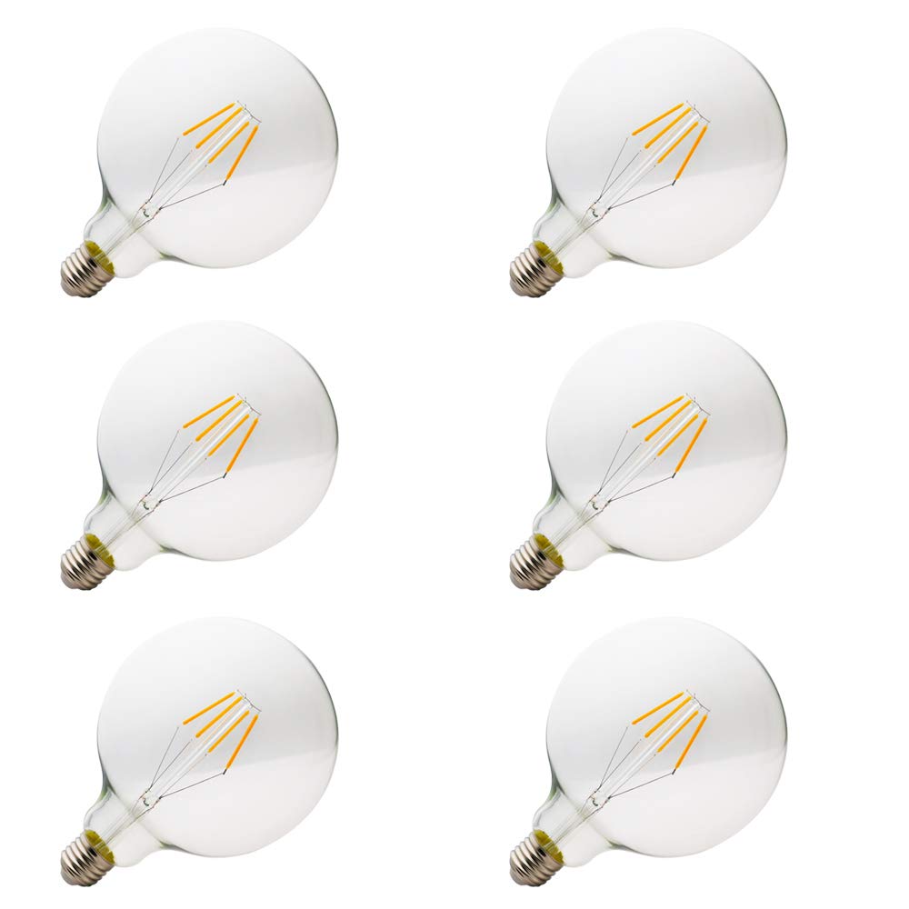 G125 LED bulbos del filamento E27, bulbos del oscurecimiento 4W, iguales a 40W bombillas incandescentes, 400 lm, luz blanca caliente, 2200K, bulbos del LED, zócalo estándar E27 (6 piezas)