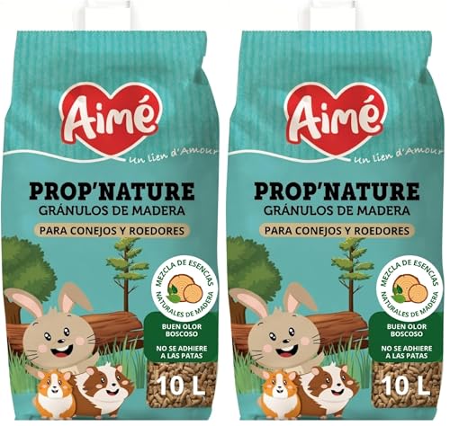 Aimé - Litière PROP'Nature 10L pour Petits Animaux - Granulés de Bois Super Absorbants - pour Lapin, Cochon d'Inde, Hamster, Souris, Cobaye - Jusqu'à 6...