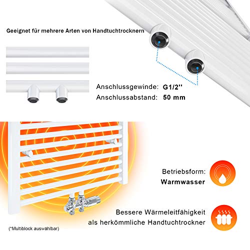 SONNI Handtuchtrockner Heizkörper Bad Mittelanschluss Handtuchwärmer Badheizkörper Weiß Gerade 40 * 180cm