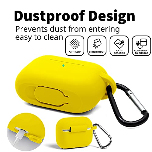 Blaspins Airpods Pro 2Nd/1St Generation Case Cover With Keychain 2022/2019, Soft Silicone Skin Cover Full Protective Shock-Absorbing Case Carabiner For New Airpods Pro Case [Front Led Visible]-Yellow #TOP1