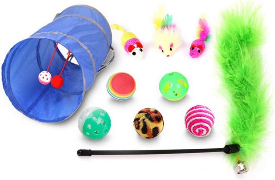 Mumoo Bear Cat Toys Kitten Toys Assortments, Variety Pack for Cat Tunnel, Bell Crinkle Balls, Feather Wand, Cat Teaser Toy, Cat Toys Set