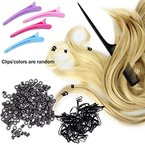 Foto von Duufin Microring Extensions Set Mit 500 Dunkelbraun Ringe, Zange, Nadeln, Haarspangen, Kamm und Mini Haargummis für Haarverlängerung