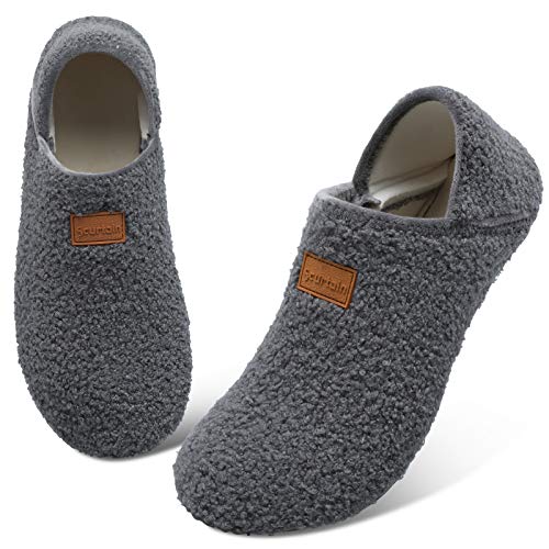 Scurtain Unisex Mens Womens Slippers Lightweight House Slippers Sock Shoes With Non-Slip Rubber Sole Mens Womens Walking Shoes Dark Grey 8.5-9.5 #TOP2