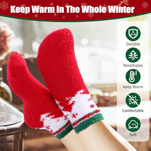 Geyoga 52 Pairs Fuzzy Christmas Socks for Women Girls - Xmas Crew Winter Warm Slipper Socks - Holiday Novelty Gift3