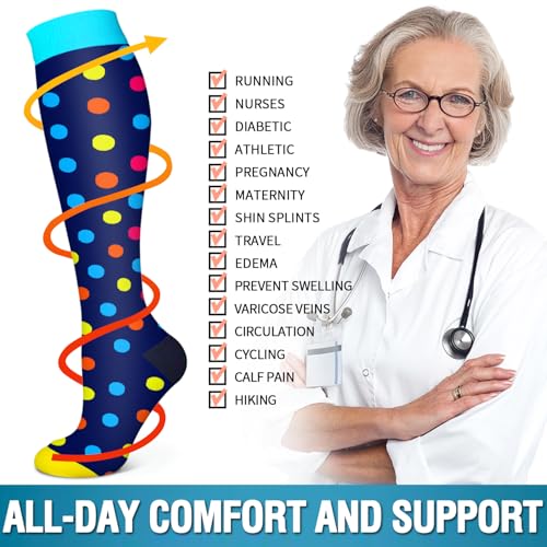 Image of Bluemaple 6 Pack Copper Compression Socks for Women and Men Circulation-Best Support for Medical, Running,Nursing,Athletic