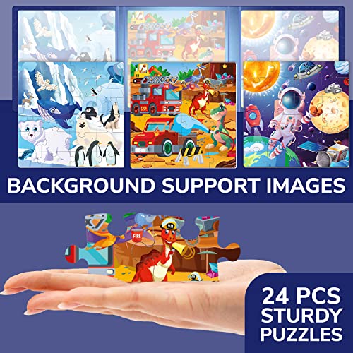 Image of QUOKKA Magnetic Toddler Puzzles Ages 2-4 - 24 Pieces Kids Puzzles Ages 3-5 - Travel Games for Kids 4-6 Boys and Girls - Learning Animal, Space, Dino Car Airplane Road Trip Activities
