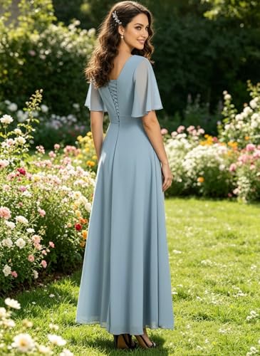 Image of Women's Chiffon Mother of The Bride Dresses A Line Pleated Long Formal Wedding Guest Dress