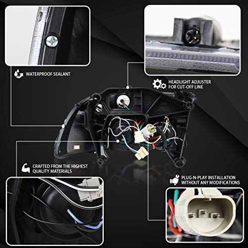 Autozensation Compatible With 1997-2004 Dodge Dakota 1998-2003 Dodge Durango Led Dual Halo Jet Black Projector Headlights L + R Pair Headlamp #TOP3