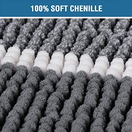 H.VERSAILTEX Kitchen Mat 2 PCS Kitchen Rugs Non Slip Chenille Ombre Dyeing Kitchen Runner Rug Water Absorbent Striped Kitchen Rug Set for Floor Rug Standing Rugs(47" x 17" + 24" x 17", Grey)