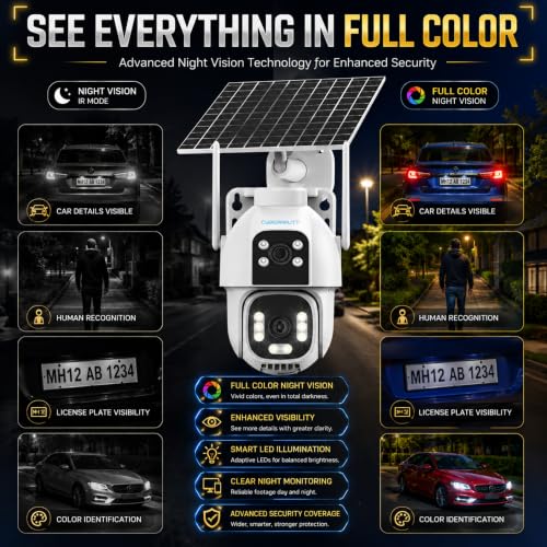 Image of VIE Solar Camera Outdoor Waterproof 4G SIM CCTV Camera, 4MP Dual Lens PTZ, 360 Degree with 10X Zoom, Motion Detection, Two-Way Audio, Night Vision, IP66 Waterproof, Mobile App Monitoring